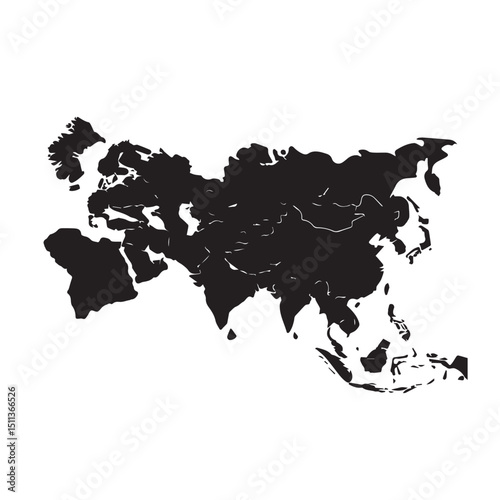 Black silhouette map of eurasia continent