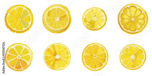 Multiple vector illustrations sliced lemon, watercolor style