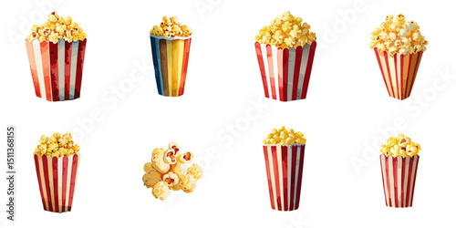 Multiple vector illustrations popcorn, watercolor style