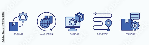 Pathway To Progress Icon Set Isolated Vector With Icon Of Package, Allocation, Package, Roadmap, Package In Blue Style