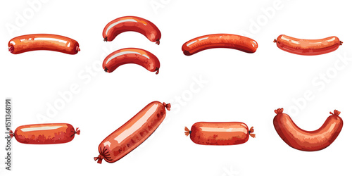 Multiple vector illustrations sausage, watercolor style