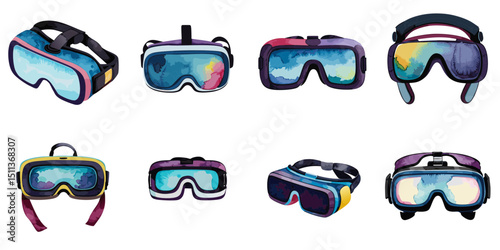 Multiple vector illustrations goggles, watercolor style