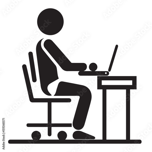 Person working on laptop at desk simple icon