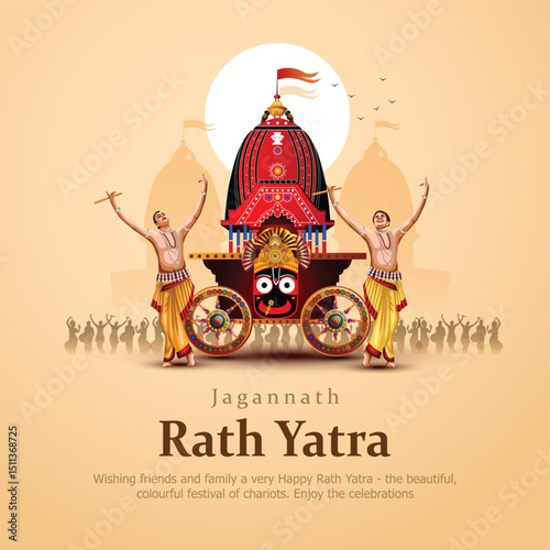 Indian festival Ratha Yatra of Lord god Jagannath, Balabhadra and Subhadra on Chariot with people. new abstract vector illustration design