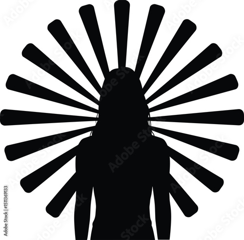 Black silhouette vector with radiant lines or rays spreading outward behind a central shape or figure, resembling a sunrise or glowing aura 