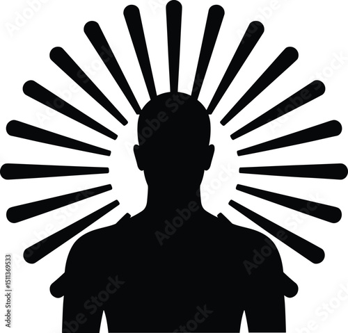 Black silhouette vector with radiant lines or rays spreading outward behind a central shape or figure, resembling a sunrise or glowing aura 