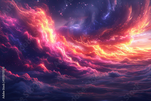 An abstract cosmic dream with swirling nebula clouds and distant stars, evoking the mystery of deep space