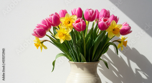 Wallpaper Mural Pink and Yellow Spring Flowers in a Ceramic Vase Torontodigital.ca
