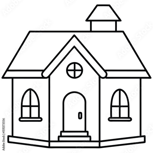 House Outline or line art drawing for children activity with black and white image