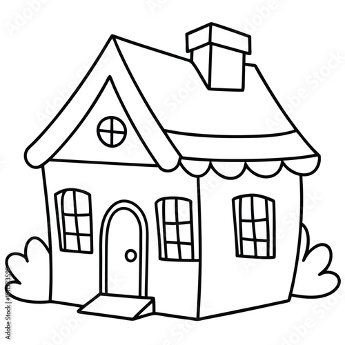 House Outline or line art drawing for children activity with black and white image