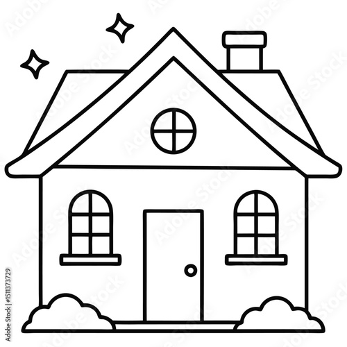 House Outline or line art drawing for children activity with black and white image