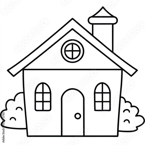 House Outline or line art drawing for children activity with black and white image