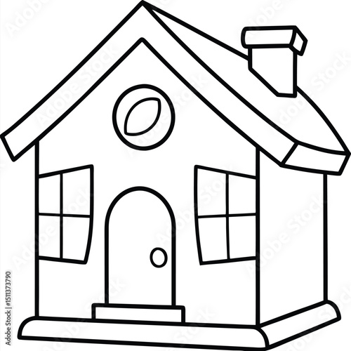 House Outline or line art drawing for children activity with black and white image