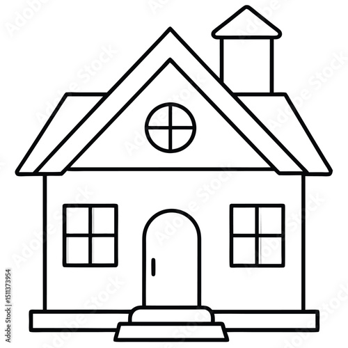 House Outline or line art drawing for children activity with black and white image