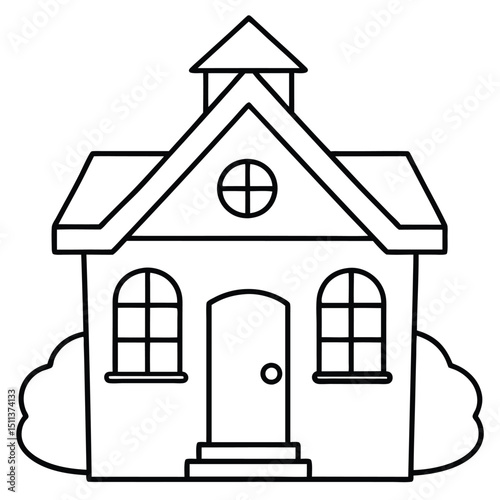 House Outline or line art drawing for children activity with black and white image