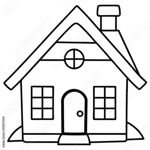 House Outline or line art drawing for children activity with black and white image