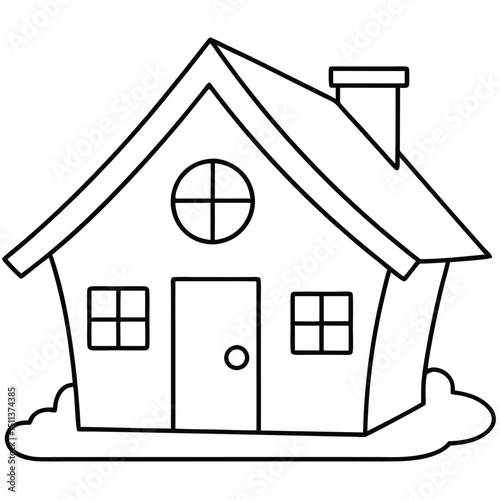 House Outline or line art drawing for children activity with black and white image