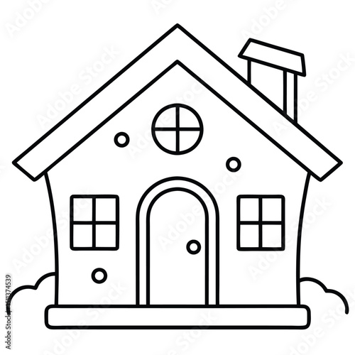 House Outline or line art drawing for children activity with black and white image