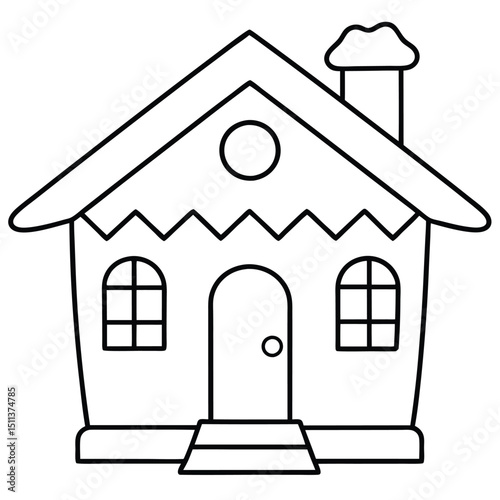House Outline or line art drawing for children activity with black and white image