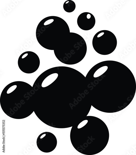 Black silhouette vector of multiple floating bubbles in different sizes, scattered randomly or rising upward 