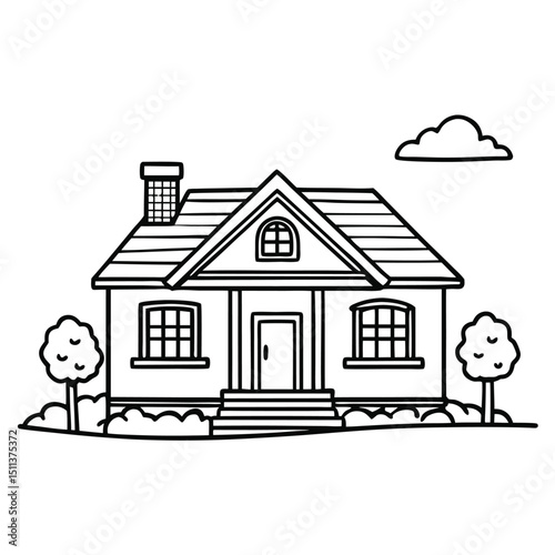 House Outline or line art drawing for children activity with black and white image