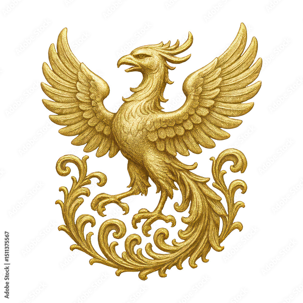 Fototapeta premium PNG Golden phoenix emblem design.