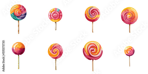 Multiple vector illustrations lollipop, watercolor style