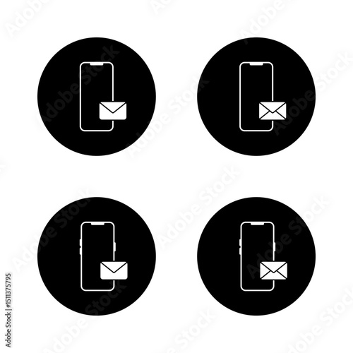 Smartphone with envelope message icon on black circle. Email on mobile phone screen sign symbol