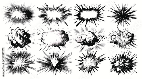 Collection of comic book explosion effects and burst vector shapes for graphic design and illustrations
