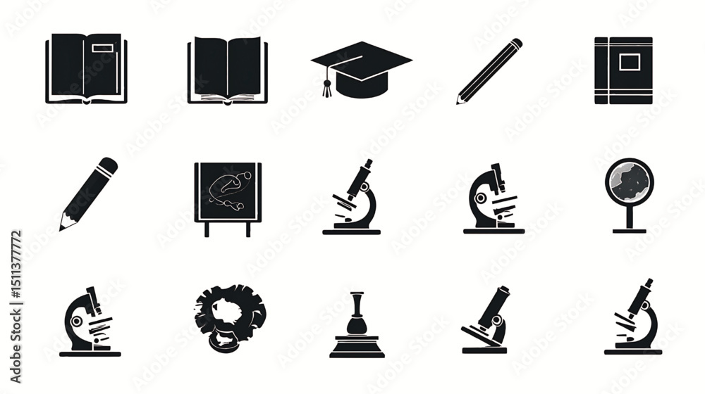 Fototapeta premium Science education study tools and equipment vector set for learning and knowledge development design