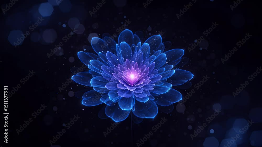 Glowing, ethereal lotus flower in vibrant blue and purple Glowing, ethereal lotus flower in vibrant blue and purple