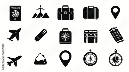 Travel planning vacation trip adventure tourism journey destination holiday icons vector design set