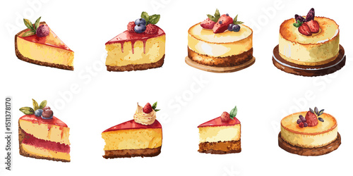 Multiple vector illustrations cheesecake, watercolor style