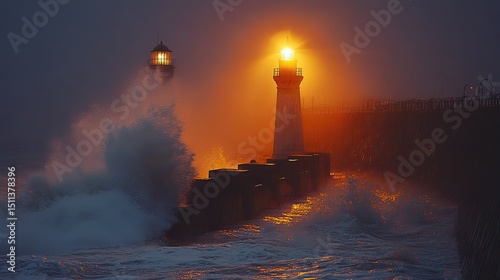 A lighthouse guiding ships safely to shore during a storm, standing resilient against the turbulent night.