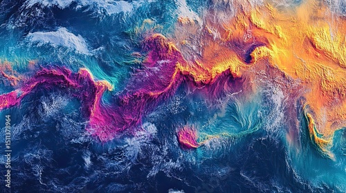 A heat map from a satellite showing Gulf Stream movements in vibrant colors, tracking ocean currents.