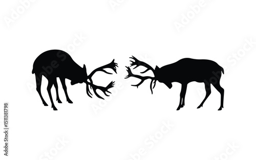 Silhouette of a deer fighting, Deer logo, Black deer, Isolated on background, Vector illustration