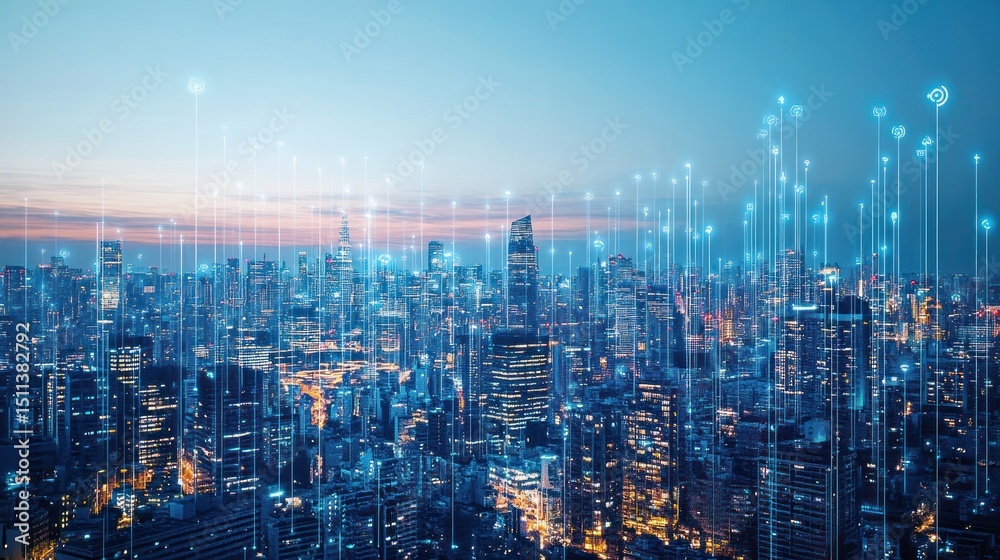 Fototapeta premium Futuristic Cityscape with Digital Network Connections