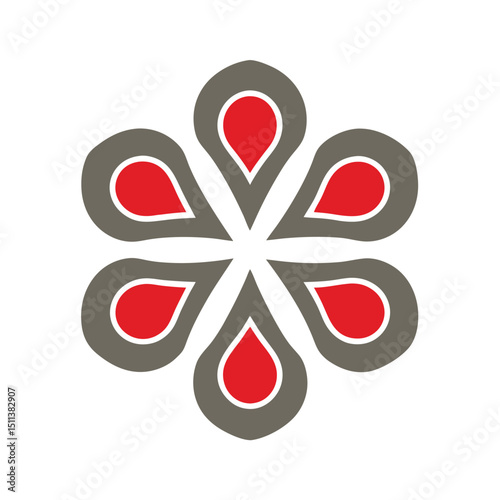 Stylized Flower Icon with Red and Grey Petals