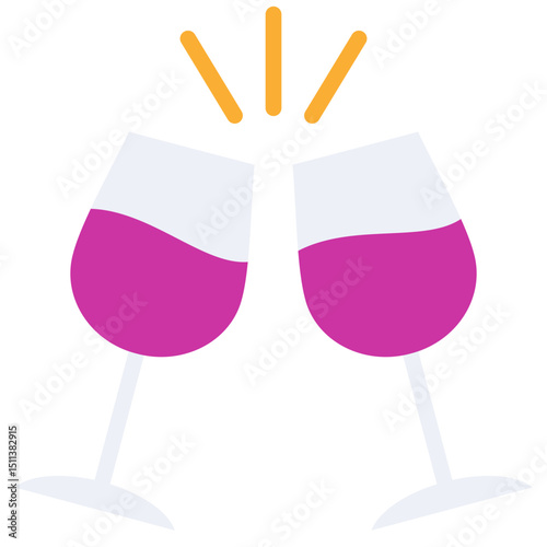 Cheers Wine Flat Design Icon, Black And White Flat Design Icon Symbol