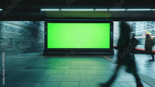 Subway chromakey Green Screen billboard flashes by
