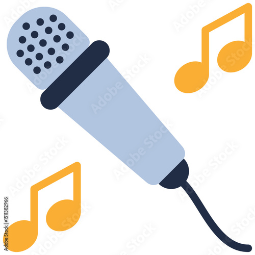 Microphone Flat Design Icon, Black And White Flat Design Icon Symbol