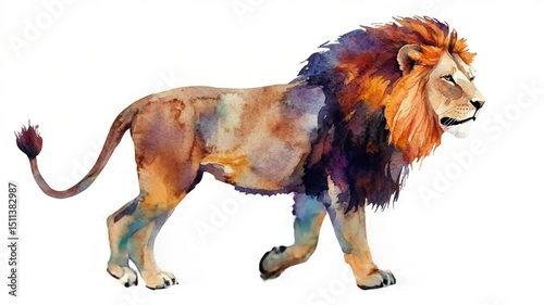 Watercolor Illustration of a majestic Lion in motion with Bright and Vivid Colors