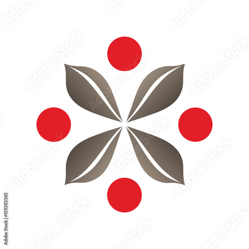 Stylized Flower Icon with Red and Grey Petals