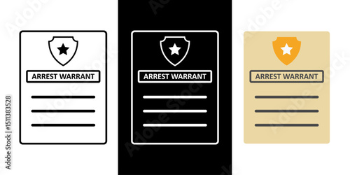 Arrest warrant form icon in outline, dark mode, and color styles, vector illustration of official legal document issued by authorities to authorize the detention of an individual.