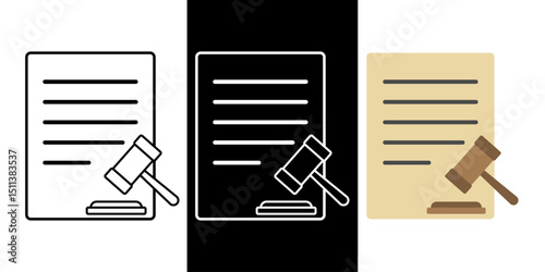 Legal hearing notice icon in outline, dark mode, and color styles, vector illustration of an official document notifying individuals of a scheduled court hearing or legal proceeding.