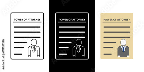 Power of attorney form icon in outline, dark mode, and color styles, vector illustration of a legal document granting authority to act on another person's behalf in financial, legal.