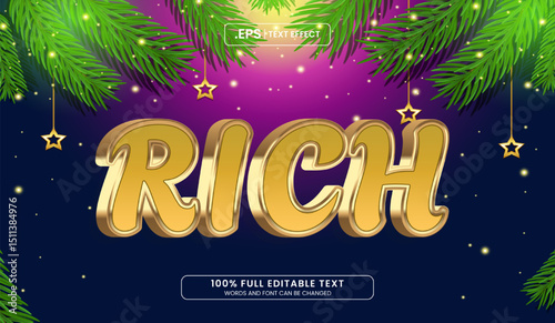 Word Rich in gold letters with stars, perfect for luxury branding, awards, and chievements.