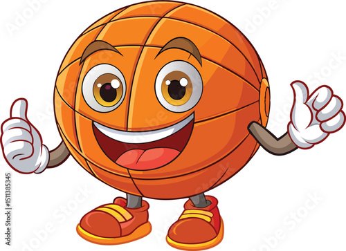 Kawaii Cartoon Basketball Character Spinning Ball in Playful Motion Vector