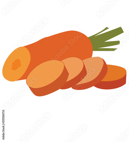 vektor Carrots with leaves and carrot slices.