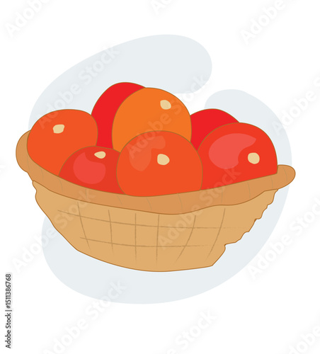 tomatoes in the basket. Basket with Tomatos. Veggies in a Big Brown Container